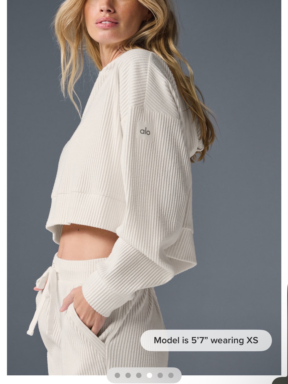 ALO Yoga Ivory Ribbed Cropped Muse Hoodie Small
